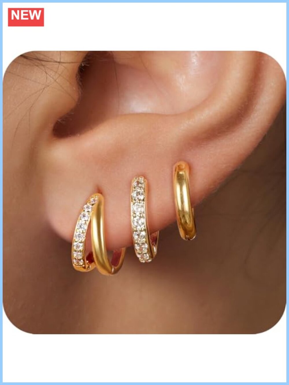 Surgical Steel Gold Plated Huggie Hoop Earrings Set Hypoallergenic